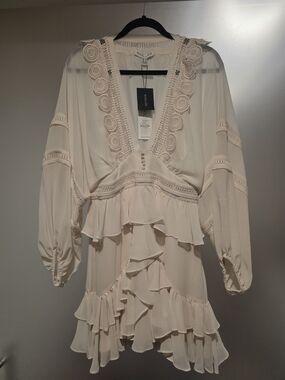 Shona Joy Rafaella Plunge Frill Mini Dress Cream BNWT Size [US 10]